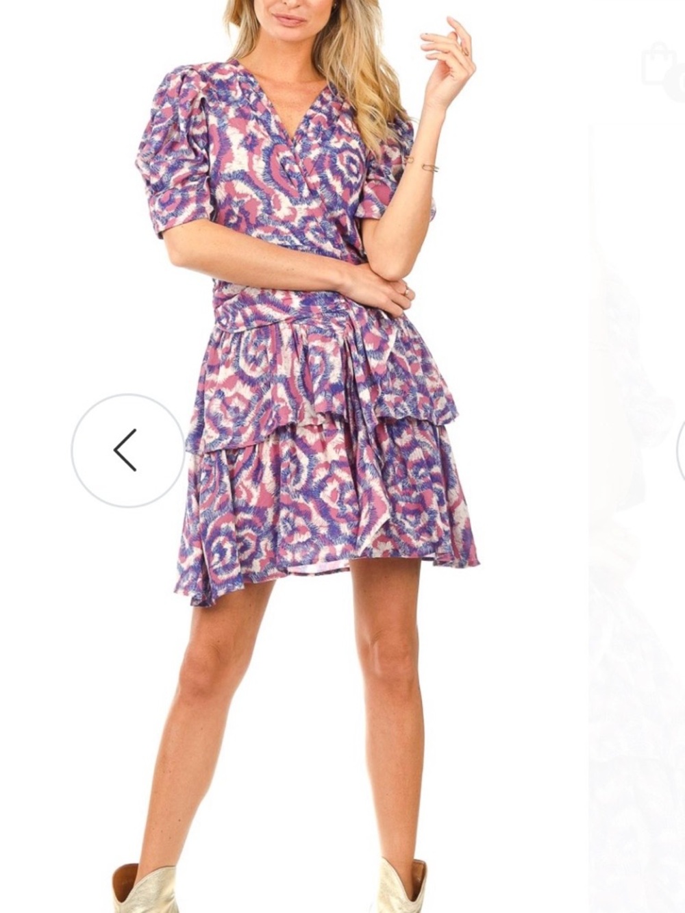 SUNCOO Purple and Pink Printed Tiered Mini Dress.  Never been worn